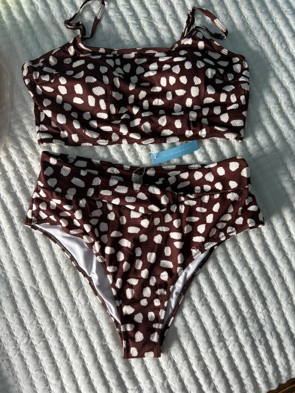 Brown & White Pattern High-Waist Bikini Set